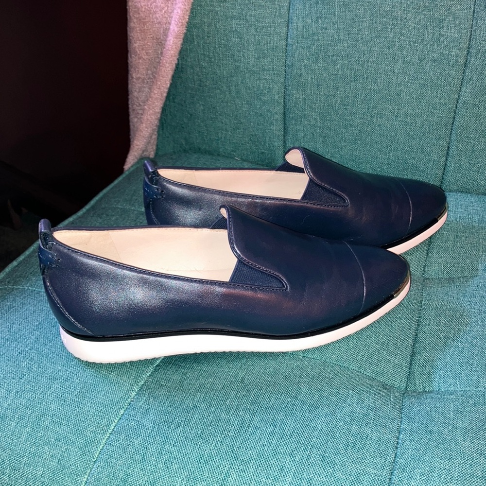 Women's Cole Haan Grand Ambition Navy Leather upper Slip-On Shoes 7 New